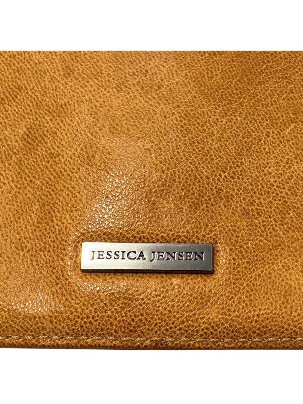 Jessica Jensen Genuine Leather Envelope Clutch Tan Camel Foldover Bag - Picture 2 of 8